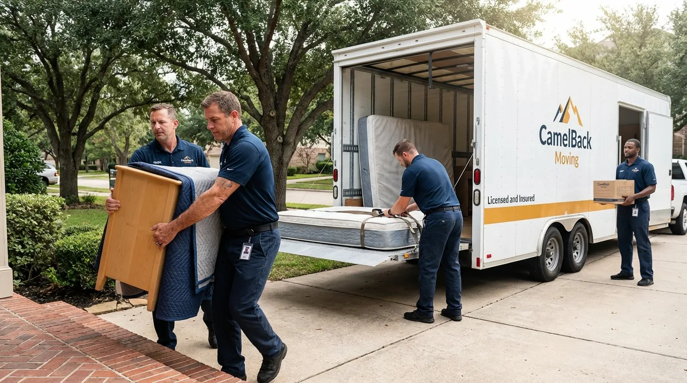 Crew loading residential truck for cross-state move from Sunnyside, NY