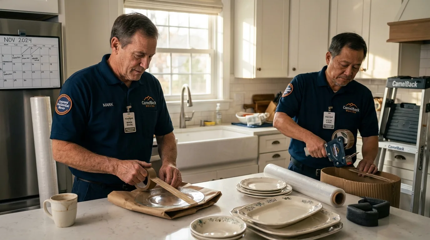 Professional crew packing kitchen dishware in Sunnyside, NY